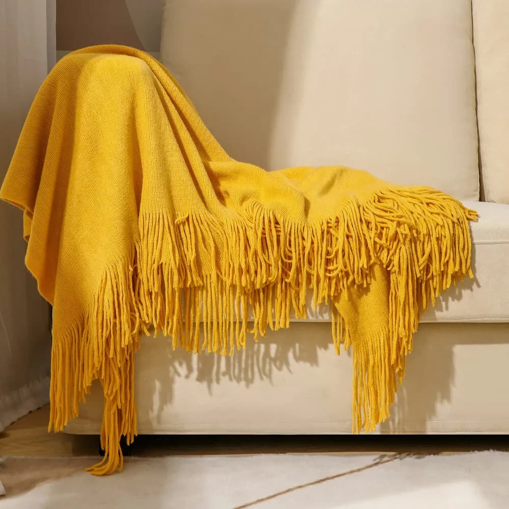 Coperta per pisolino, letto, divano decorativo per la casa, arazzo in stile industriale, calda coperta in maglia, plaid con nappe morbide beige