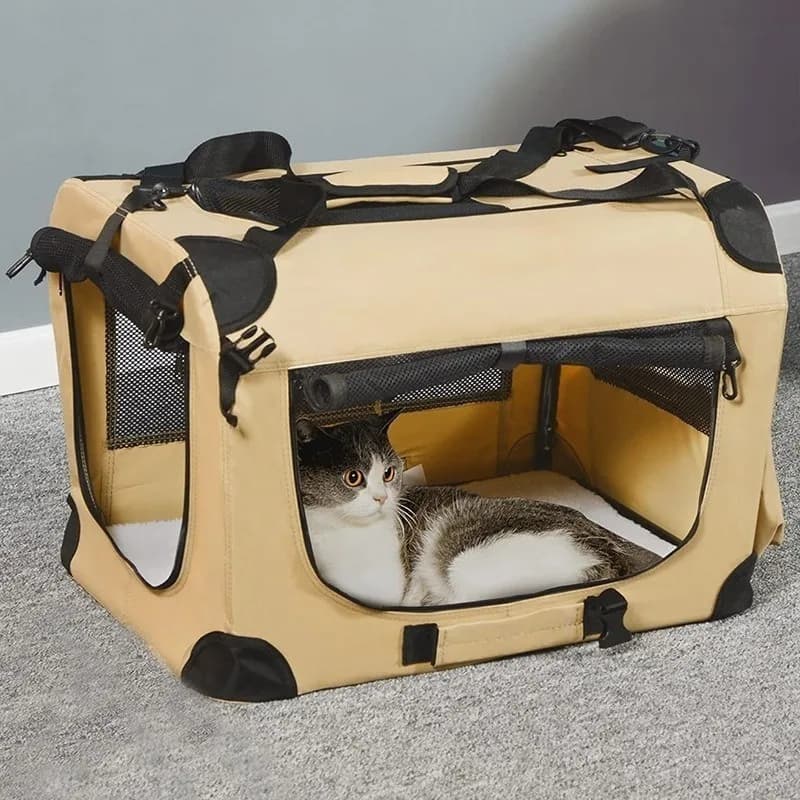 Portable Foldable Cat & Dog Carrier Pet Car Bag Soft Padding Fleece Bed Folding Soft Dog Crate With Carrying Bag