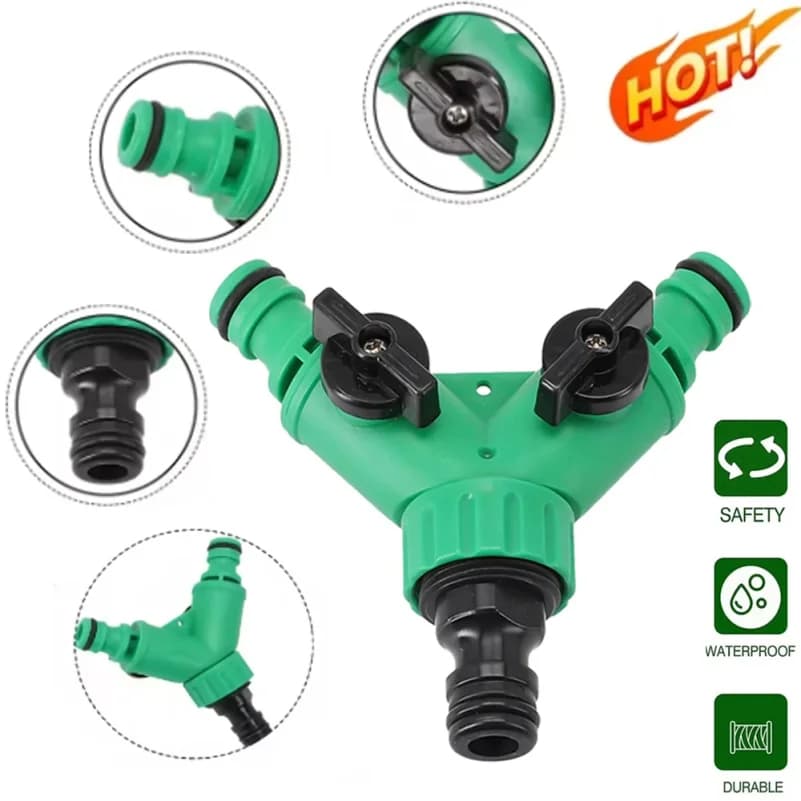 Connettori per Tubi da Giardino, Adattatore a Y per Tubi, Valvola Divisore a Tre Vie in Plastica con Interruttore per Irrigazione Fiori