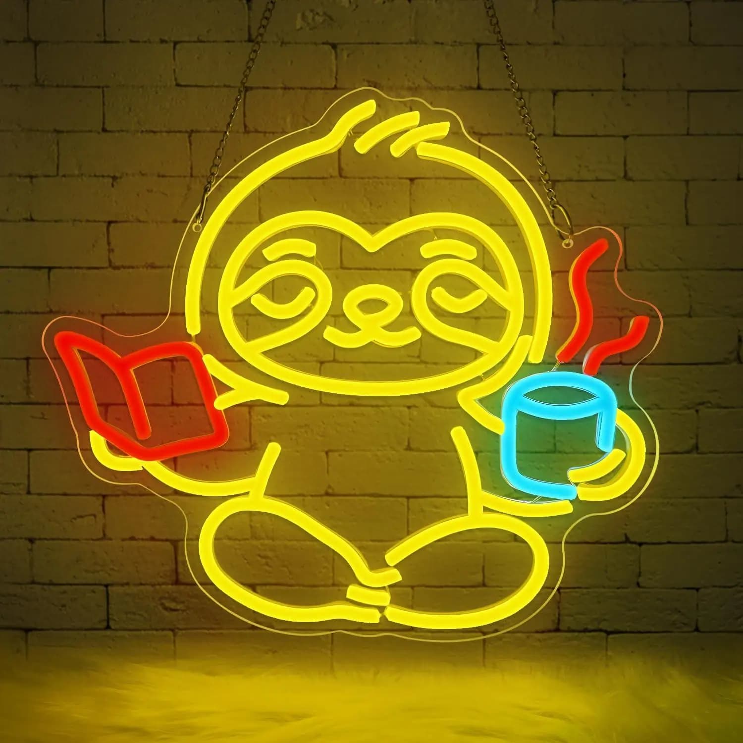 Sloth Neon Sign USB Dimmable LED Light for Bedroom Living Room Home Office Kids Room Book Lovers Decor Gifts Night Light