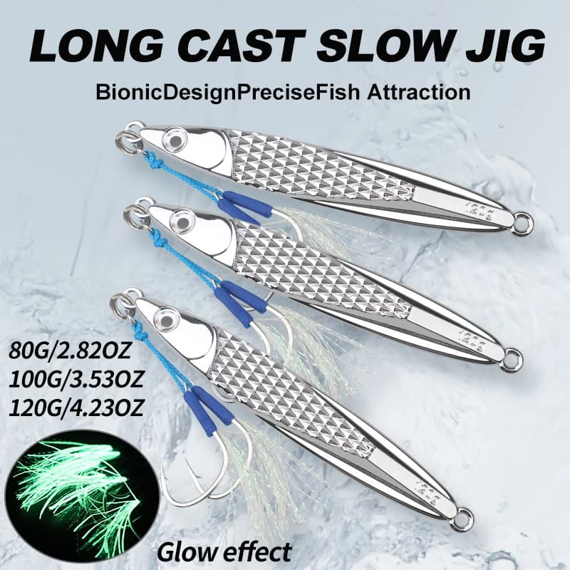 Available in Silver with Weights of 80G, 100G, 120G, 1pc of Sinking Metal Jig for Fishing, Suitable for Trolling, Jigging Lures