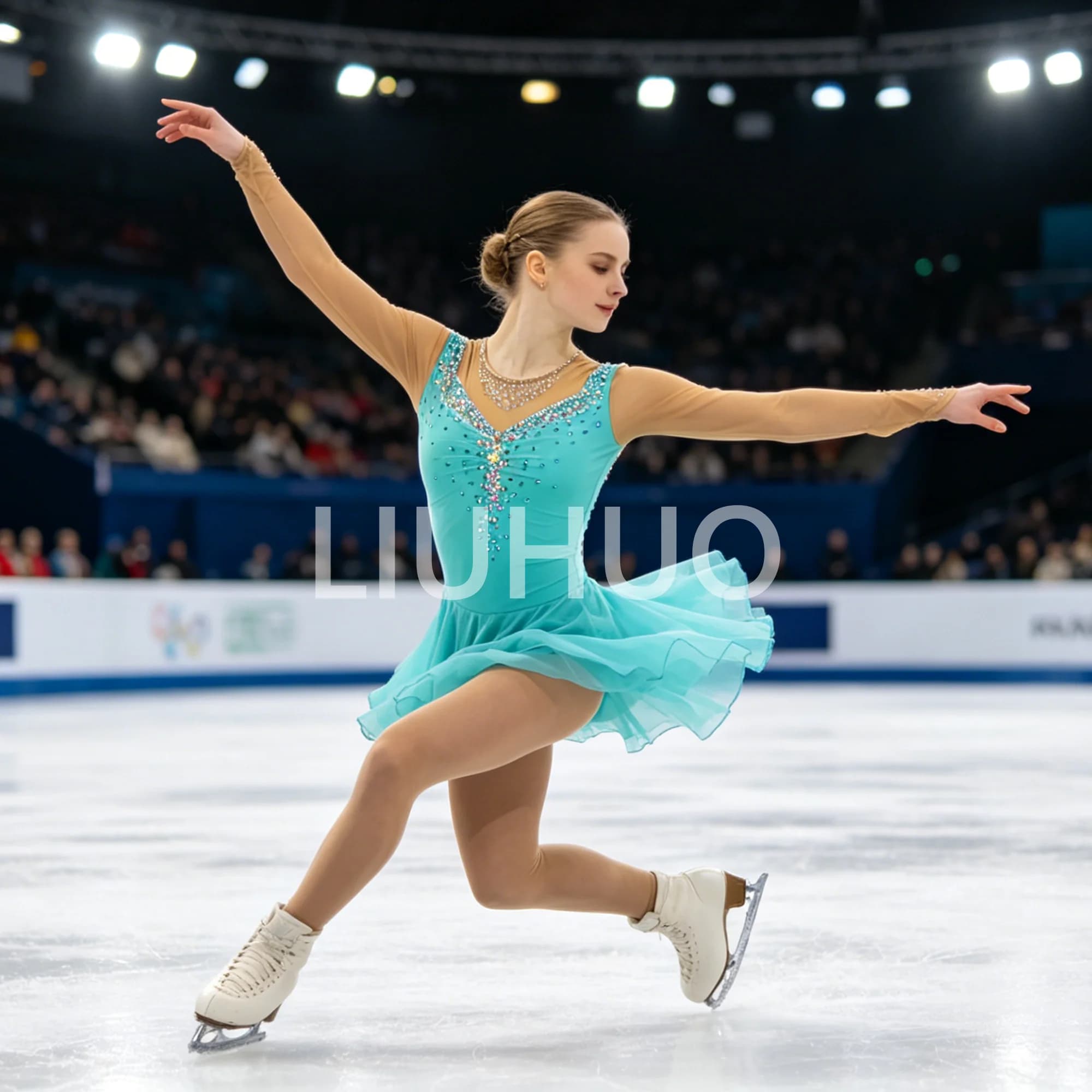 LIUHUO Ice Figure Skating Dress Girls Mesh Long-Sleeved Competition Performance Training Clothes Children Adults