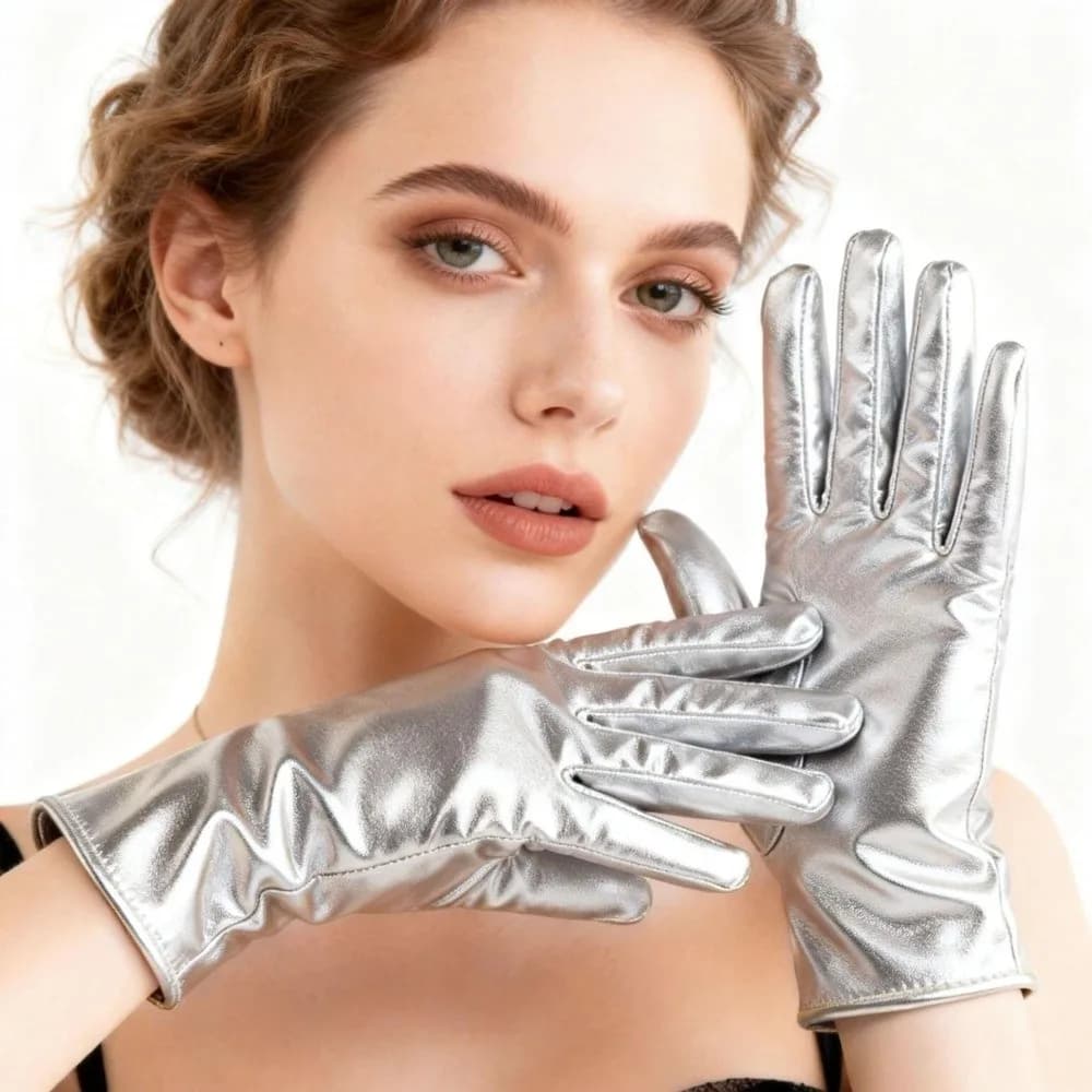 Fashion Solid Color Patent Leather Gloves Elastic Cloth Short Gloves Gothic Lolita Women Mittens Prom Dress