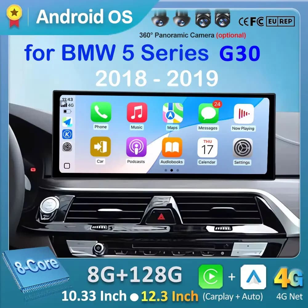 Autoradio Multimediale con Video per BMW Serie 5 G30 2018 - 2019 Sistema EVO Carplay Auto Android 16 Navigazione GPS Senza 2 DIN