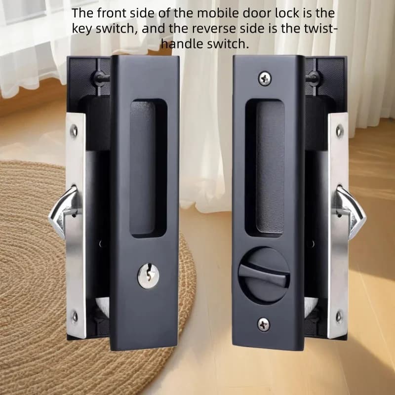 Black Sliding Door Lock with Key Indoor Balcony Kitchen Bathroom Mobile Hook Handle - Durable Security for Sliding Doors