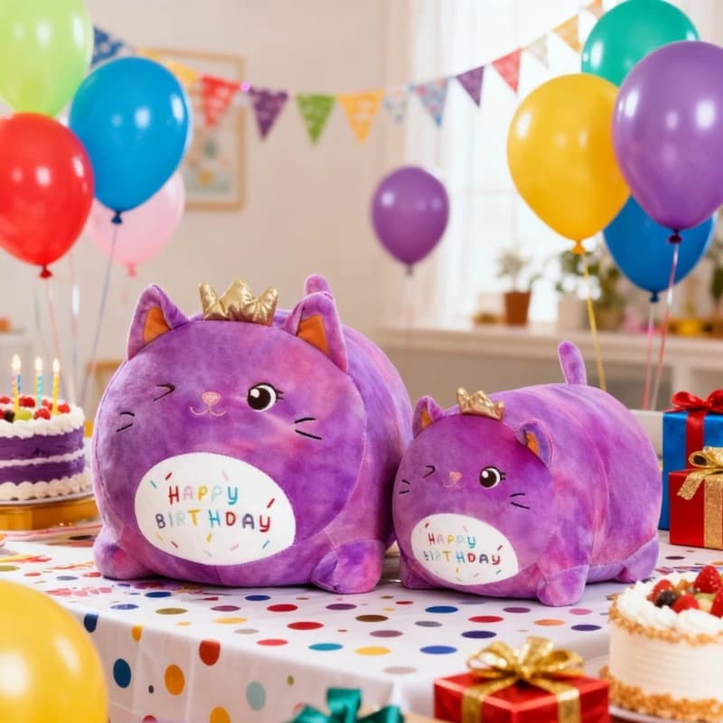 Peluche Gatto 9.8''/15.7'', Regalo di Compleanno, Cuscino Morbido a Forma di Gatto Viola, Regali di Compleanno per Bambini e Fidanzate