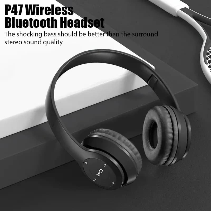 Cuffie Bluetooth Wireless P47 con Microfono, Auricolari Stereo, Cuffie per Sport e Gaming, Compatibili con PC e Smartphone