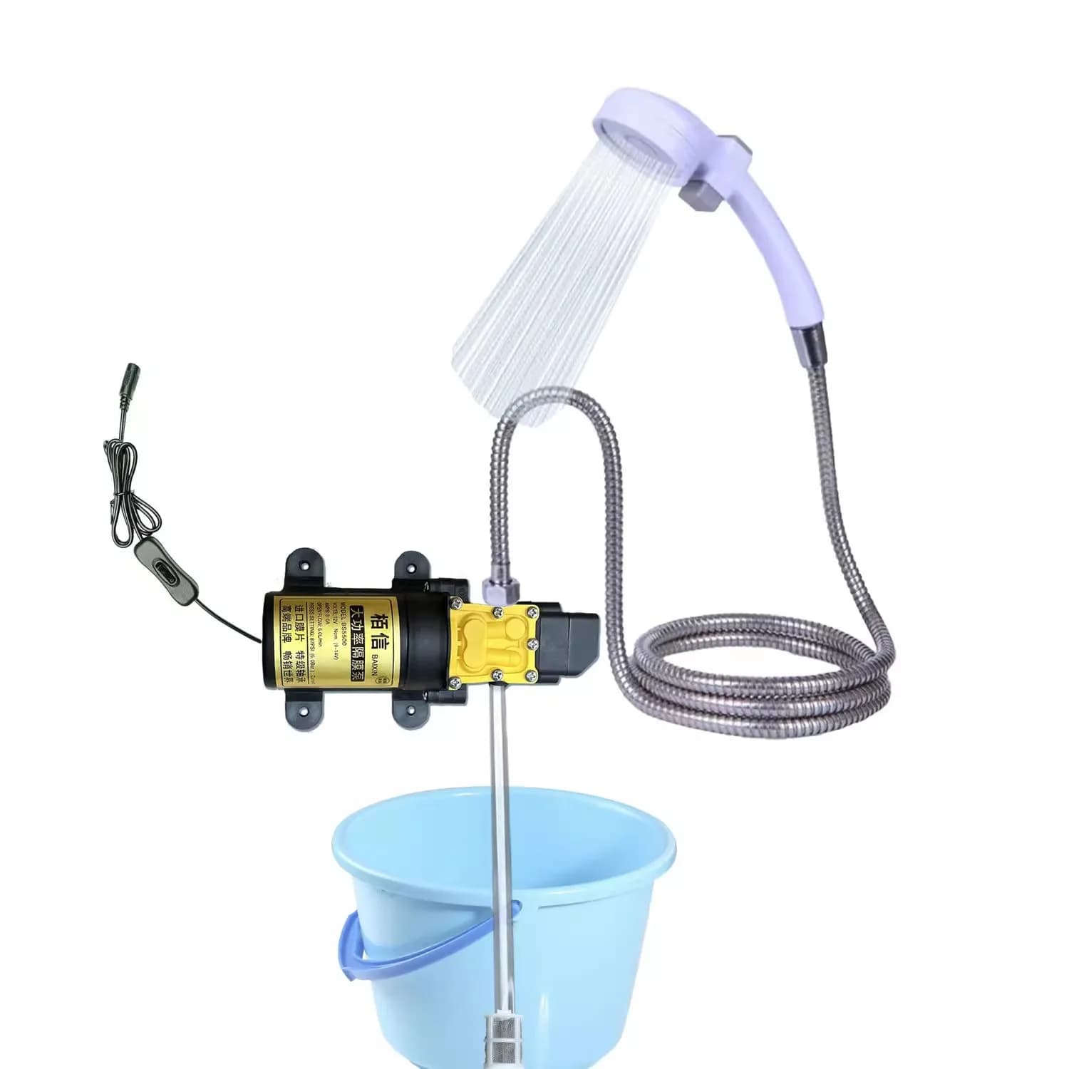 Set doccia da campeggio esterno con pompa a membrana autoadescante per autoveicoli o domestici da 12 V, soffioni elettrici