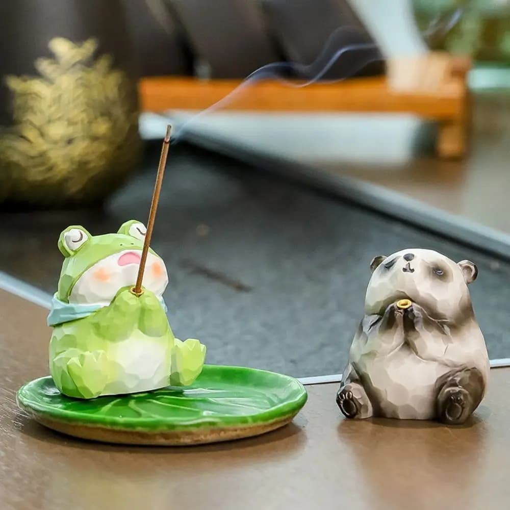 Porta Incenso a Forma di Rana, Orso e Panda, Artigianato in Resina, Porta Bastoncini d'Incenso Sdraiato, Bruciatore d'Incenso Zen Fatto a Mano