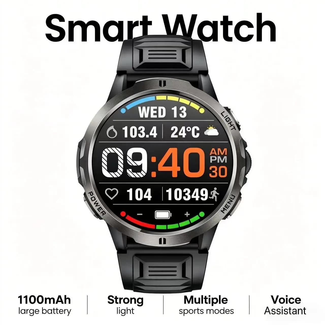 Outdoor smart sports watch with a 1.-inch7 high-definition large screen, 30-meter water resistance, heart rate, blood oxygen and