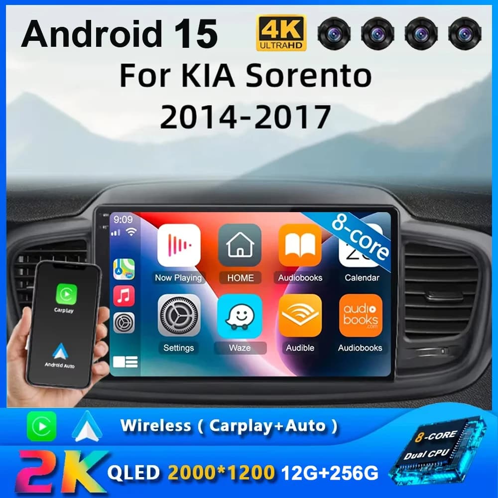 Android 15 Car Radio Carplay For Kia Sorento 3 2014 - 2017 Navigation Multimedia GPS Player Stereo WiFi+4G Video BT 360 Camera