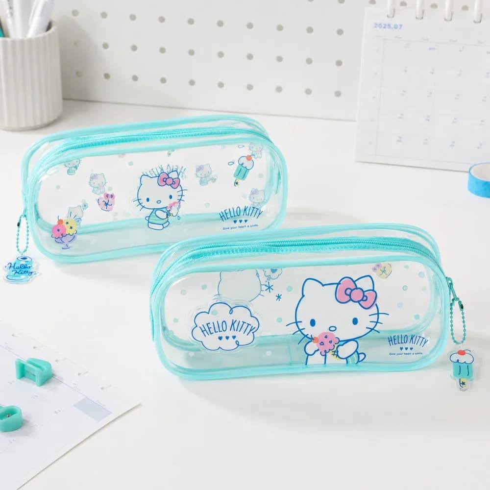 Hello Kitty Sanrio Genuine Jelly Pencil Case Cute Clear Stationery Bag Large Capacity Pen Pouch for Study Travel Birthday Gifts