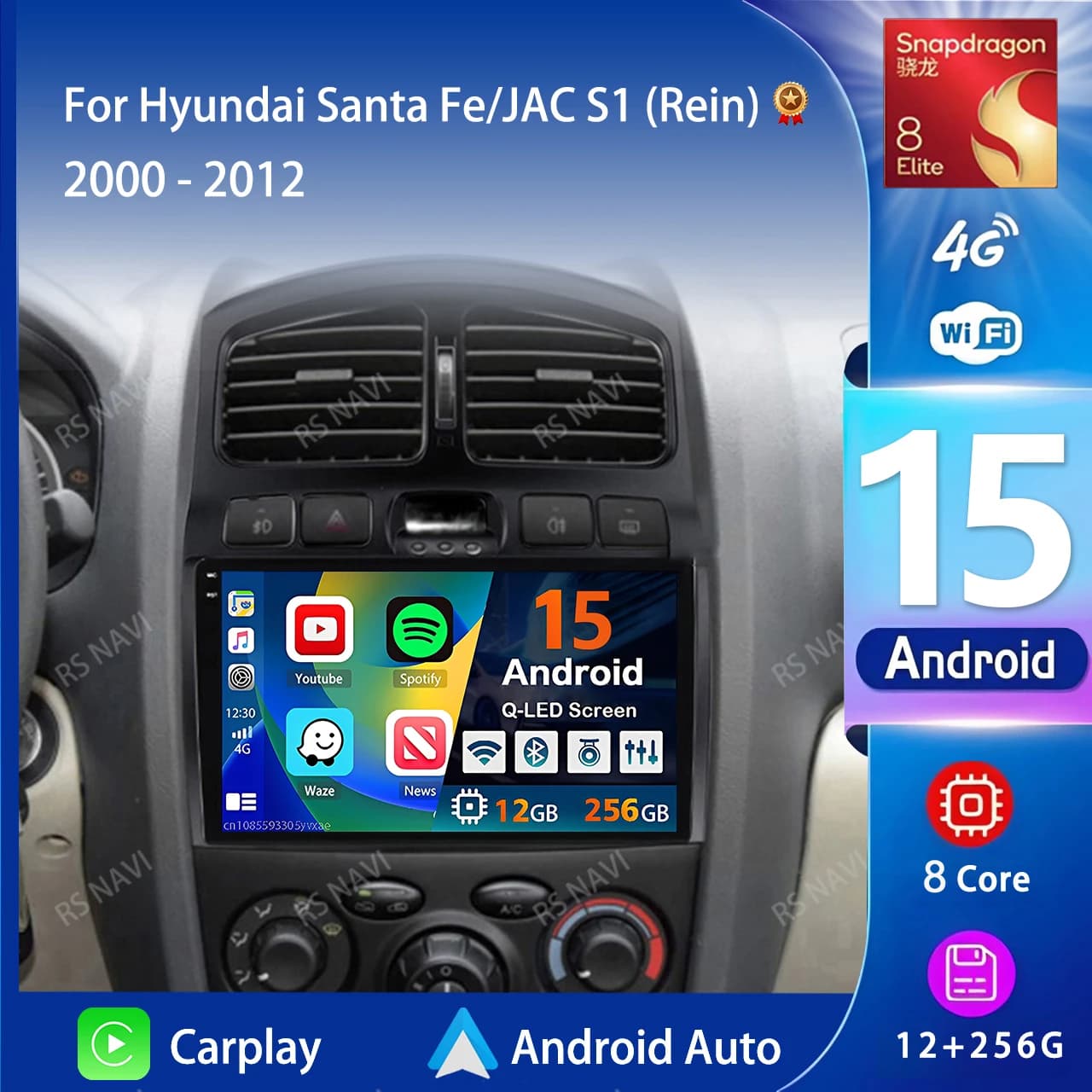Autoradio Android 15 per Hyundai Santa Fe SM 2000 - 2012 Per JAC S1 (Rein) 2007 - 2013 Navigazione GPS Lettore multimediale Stereo