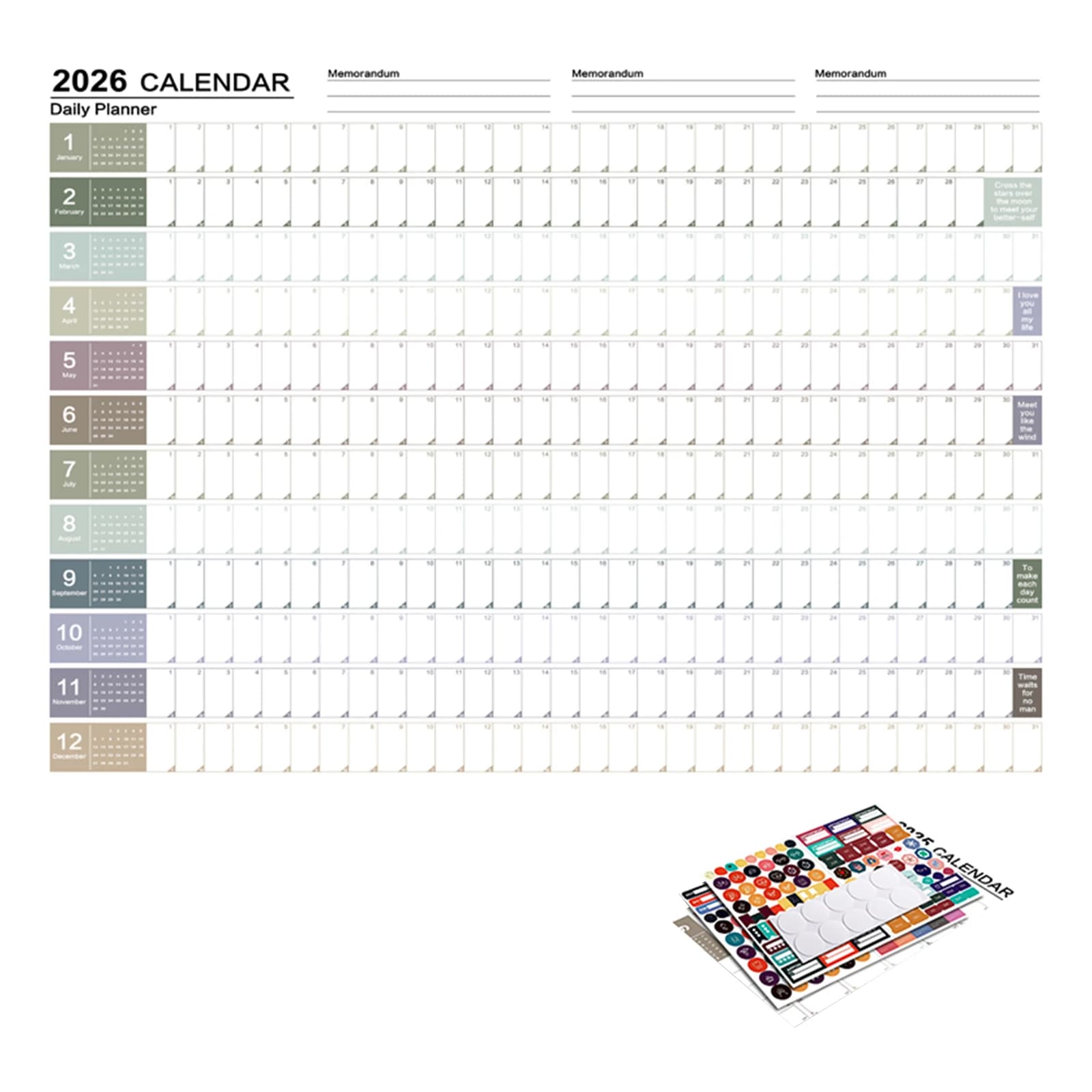 Calendario da parete 2026 Anno intero Carta di grandi dimensioni Pianificatore annuale settimanale annuale Elenco target Forniture per ufficio domestico Decorazione della casa