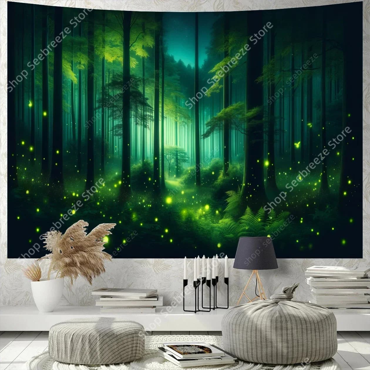 Enchanting Firefly Forest tapestry wall hanging for psychedelic art Mystic Kawai Room Decor Mandala Yoga Mat Picnic carpet