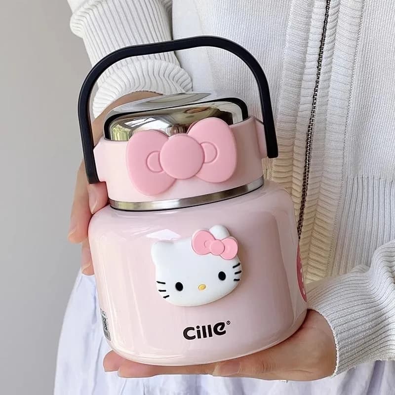 Sanrio Hello Kitty Thermos Kettle Lunch Box per impiegati, per andare a scuola, bell'aspetto, cartone animato, pratico, regalo di compleanno, semplice e alla moda