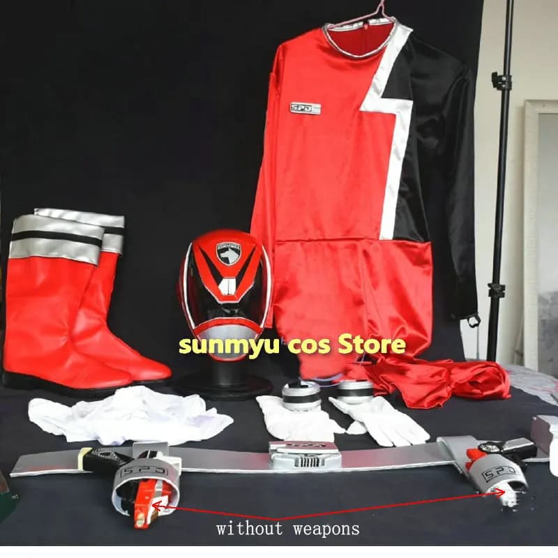 Tokusou Sentai Dekaranger Deka rosso Set completo Costume cosplay Puntelli Tuta Guanti Casco Cintura braccialetti Stivali