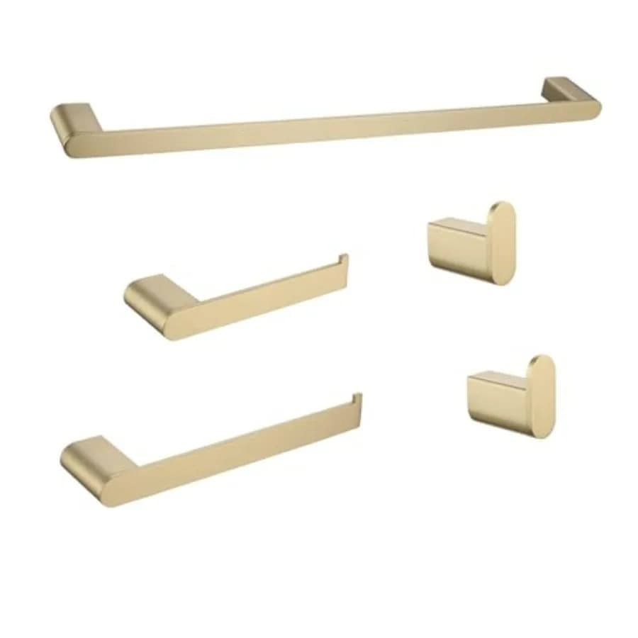 Set di 5 Accessori per il Bagno: Portasciugamani e Ganci in Acciaio Inox SUS 304 - Accessori Moderni Dorati per Ristrutturazioni Vacanza