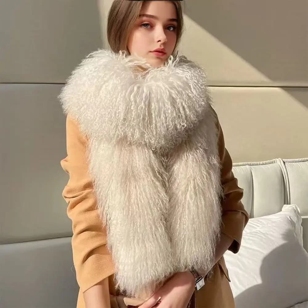 Sciarpa di lana imitazione 180 cm Sciarpa di pelliccia di pecora finta a doppia faccia in tutta la pelle Sciarpe di fazzoletto da collo ispessito con consistenza morbida per il caldo