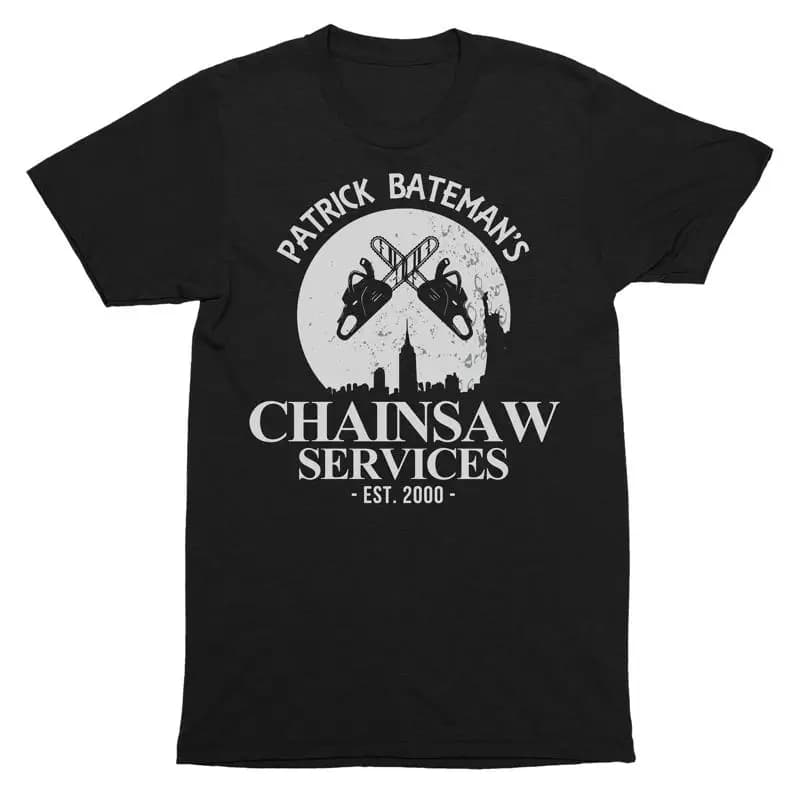 Batemans Chainsaw Services T Shirt Adulti Divertente Film Parodia Mens Cultura pop