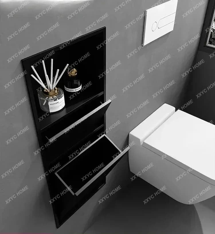 A Toilet Bin Niche Stainless Steel Embedded Storage Rack Toilet with Door Toilet Brush Bathroom Tissue Rack Cabinet