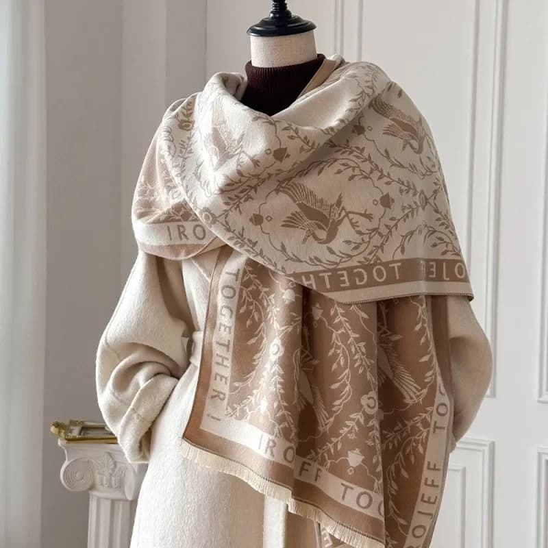 2026 Korean Letter Light Luxury Imitation Cashmere Shawl Retro Printed Warm Thickened Neck Scarf Coat Wholesale