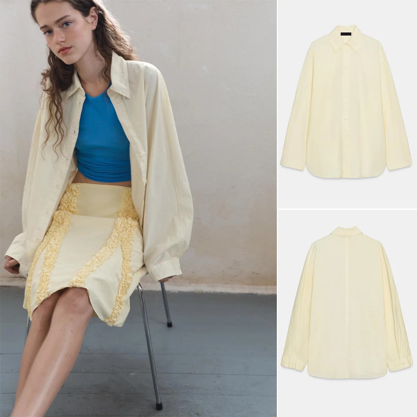 Spring New Women's Loose Long Sleeve Washed Effect Shoulder Drape Collar Shirts Casual Style Polyester Fiber Flip Collar Blouse