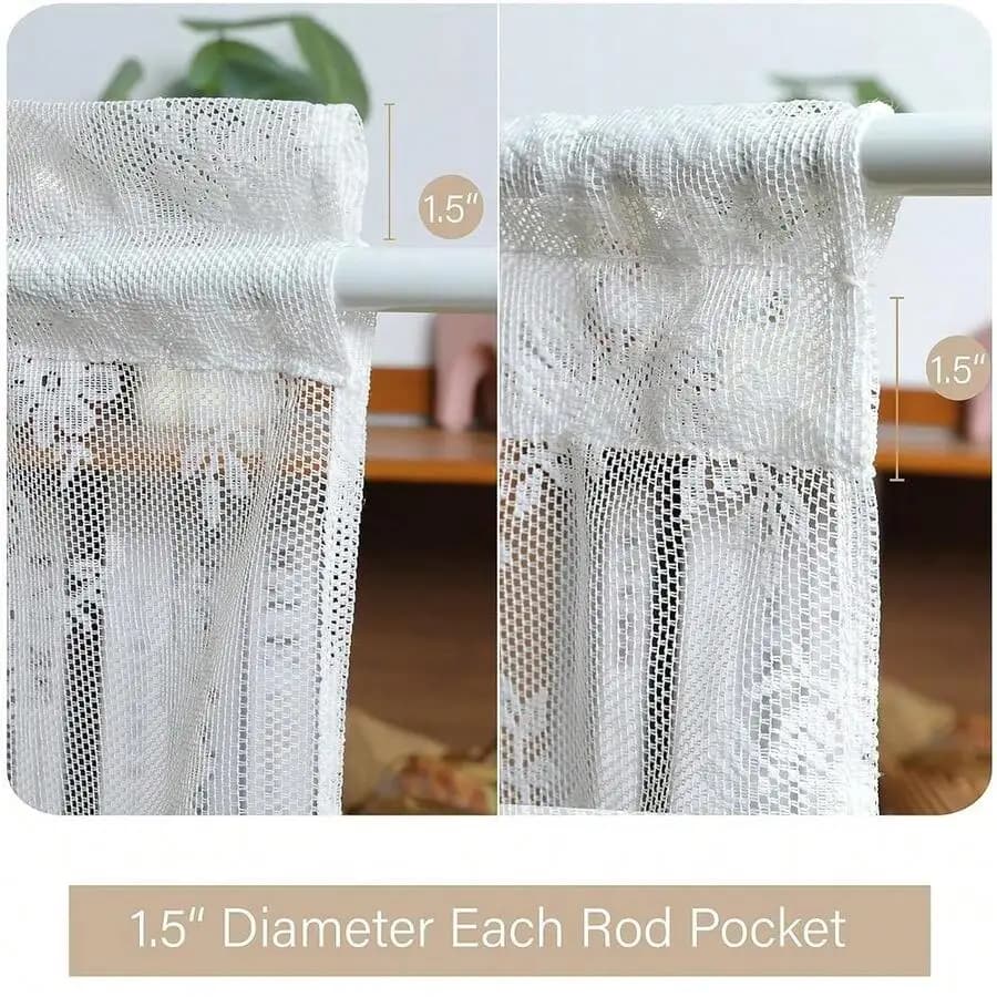 Pcs Lace French Door Curtain Floral Knitted Textured Voile Curtains Semi Sheer White Small Sidelight Curtain For Glass Door