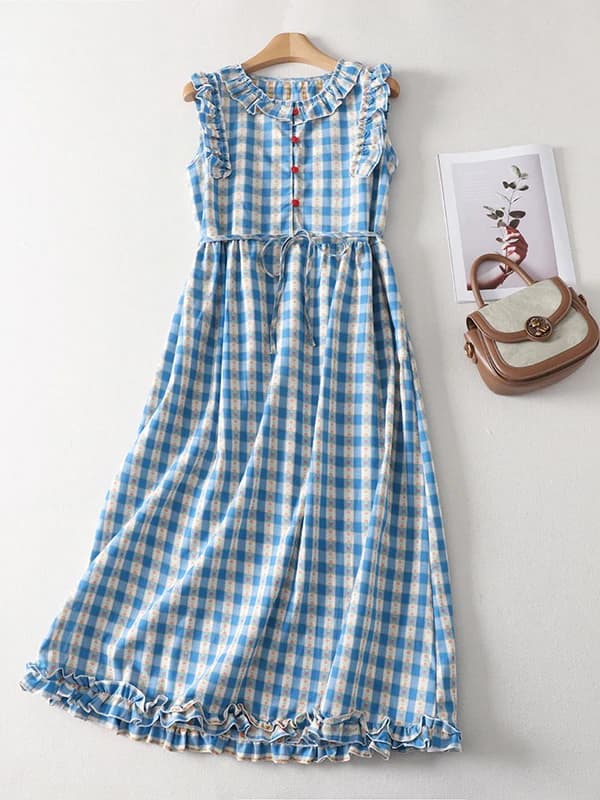 Abito Estivo Vintage da Donna Lungo fino al Ginocchio, Stile Artistico, Vestito Midi a Linea A, Abbigliamento Casual Senza Maniche