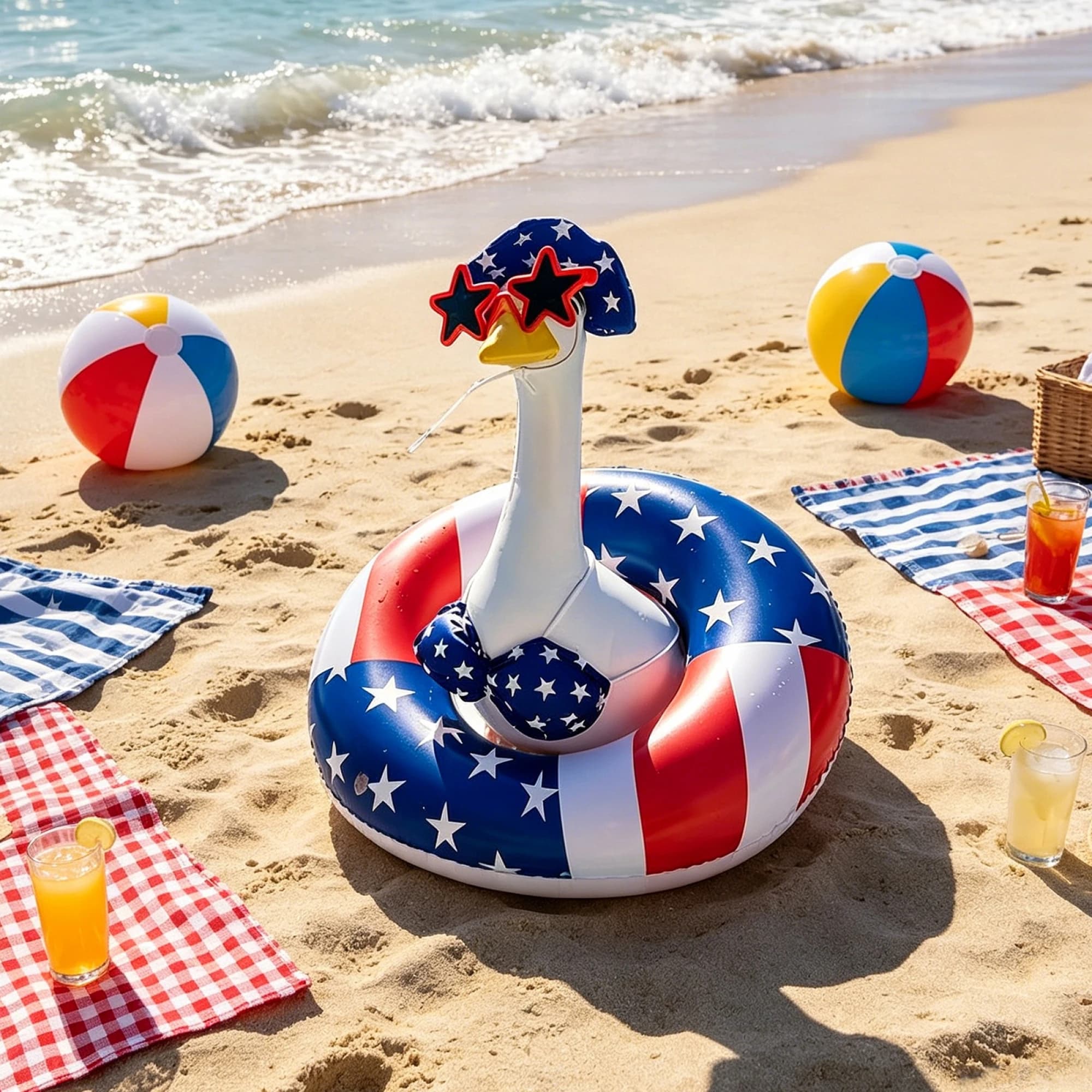 Set Costume Patriottico per Oca del Quattro Luglio con Vestito Bandiera Americana, Occhiali da Sole, Cappello e Mini Bandiera USA per Decorazioni da Giardino