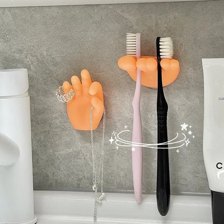 Porta Spazzolino da Denti con Ventosa a Forma di Palma, Gancio a Muro Senza Tracce, Porta Asciugamani, Cavo Dati e Supporto per Cellulare, Organizzatore Domestico, Accessori Bagno