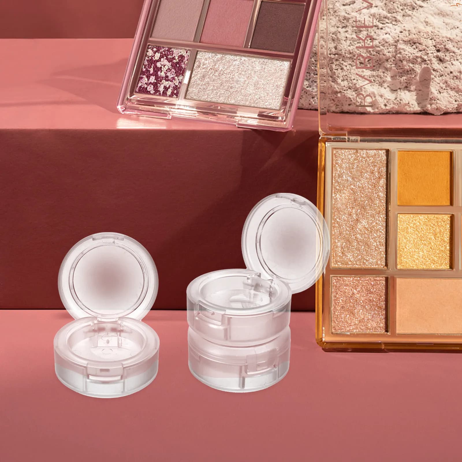 4 palette vuote per ombretto in plastica, piccole e leggere, contenitori da viaggio per balsamo labbra, fard e illuminante