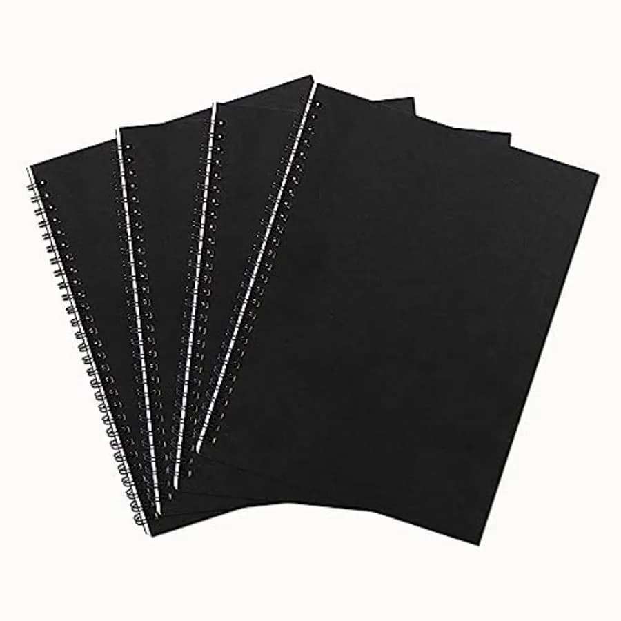 10 inch x 7.5 inch, 100GSM, Blank Spiral Notebook, 4-Pack, Soft Cover, Sketch book, 50 Pages/ 25 Sheets, Black
