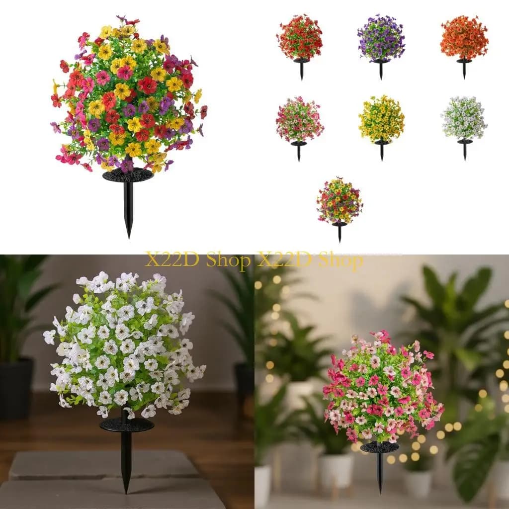 X22D Artificial Green Plant With Ground Stake for Outdoor Realistic Fake Flower Stake For Garden Patio Front Porch and Yard