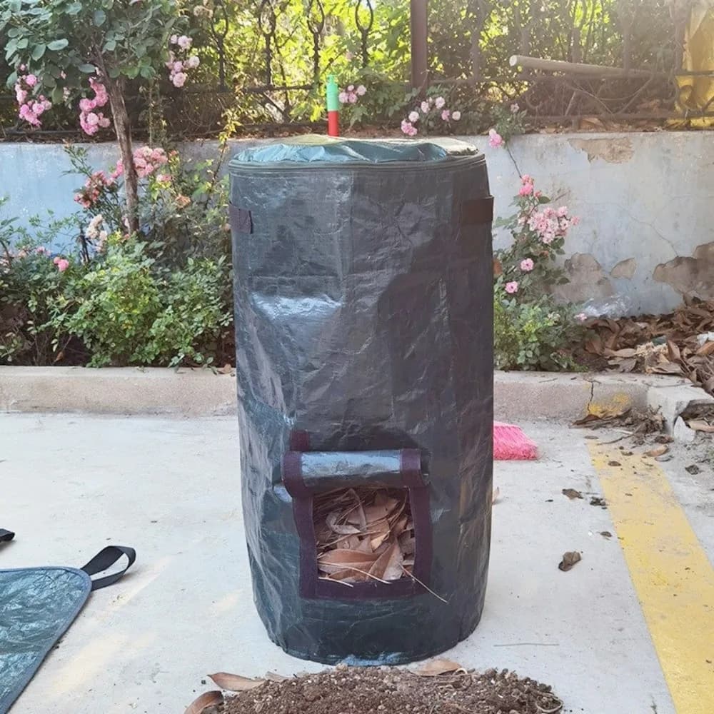 Sacchi per Compostaggio Resistenti all'Usura con Manici, Sacchi per Foglie e Erba con Coperchio a Cerniera, Contenitore da Giardinaggio Pieghevole