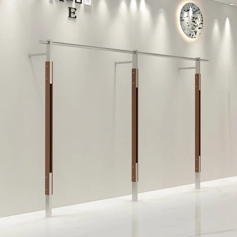 Espositore per negozio di abbigliamento, appendiabiti da parete in acciaio inox, espositore per abbigliamento femminile.