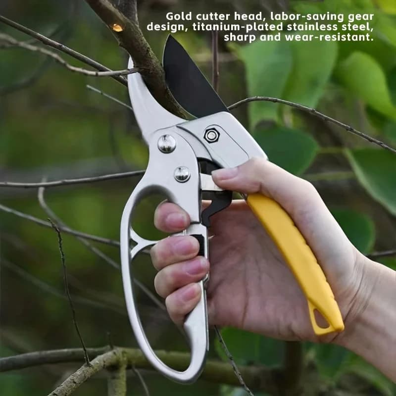 Ergonomic pruning scissors - Titanium plated alloy steel, fast and efficient cuts, fatigue-saving spring, gardening and fruit collection