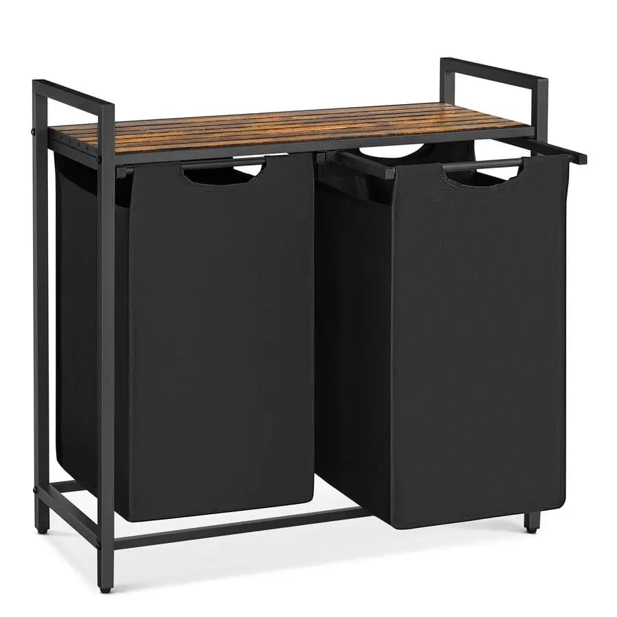 Cesto Portabiancheria, Cesto per Bucato, Organizzatore per Bucato con 2 Sacchi Estraibili e Rimovibili, Ripiano, Struttura in Metallo, 2 x 12,1 Galloni 46 L, 28.