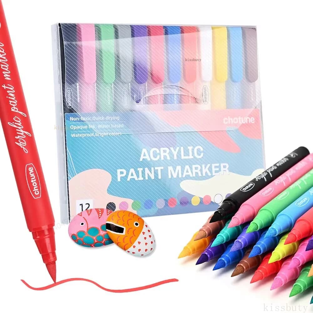 12-36 Colors Pastel Acrylic Paint Marker Soft Brush Nail Art pens Waterproof Permanent Acrylic Markers for DIY Stone Egg Glass