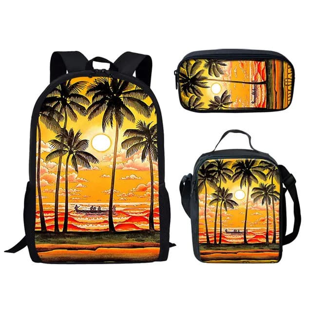 Classic Popular Funny Hawaii Island Scenery 3D Print 3pcs/Set pupil School Bags Laptop Daypack Backpack Lunch bag Pencil Case