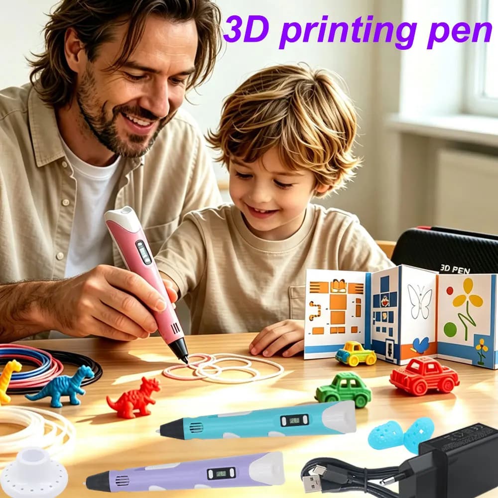 Popular Children's 3D Printing Pen with LCD Display Power Adapter Travel Case PLA Filament Kids Favorite Birthday Christmas Gift