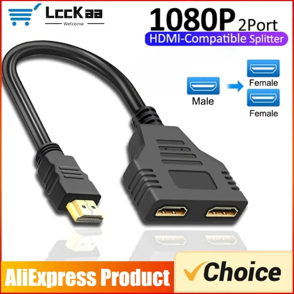 HDMI compatible splitter cable 1 input 2 outputs 1080P male to female HDTV compatible HDMI dual port adapter for portable TV box monitor