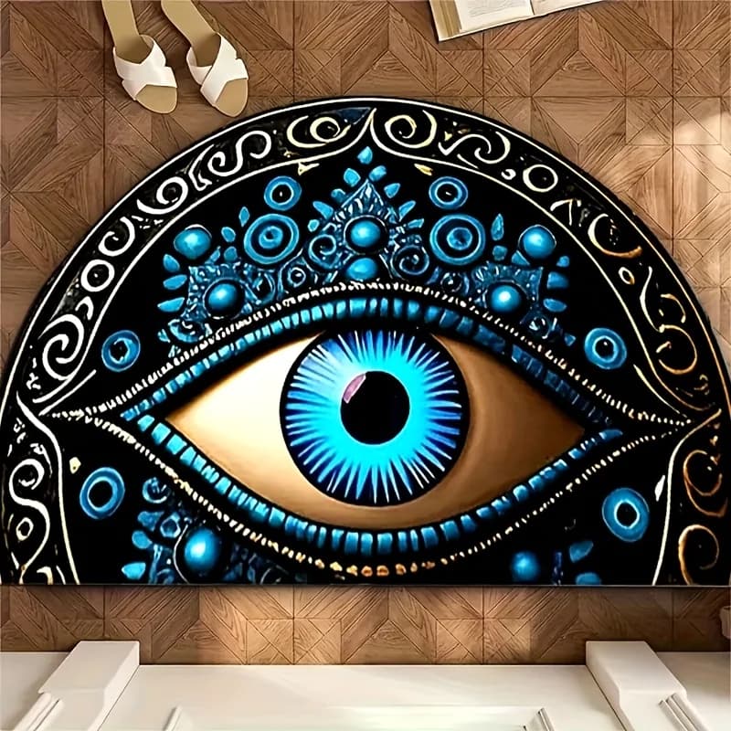 VIKAMA Mystic Evil Eye Tappetino semicircolare per porta, tappetino per corridoio, antiscivolo, riduce il rumore, tappeto per bagno, decorazione per la casa