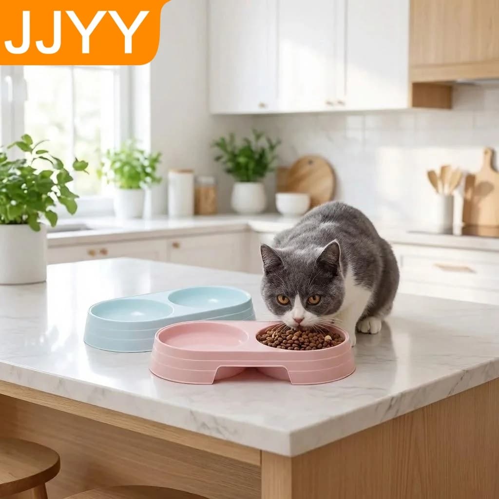 Set 2 in 1 per Alimentazione Animali Domestici, Ciotola Doppia in Paglia di Grano per Cibo e Acqua, Ovale, Doppio Uso, Accessori per Animali