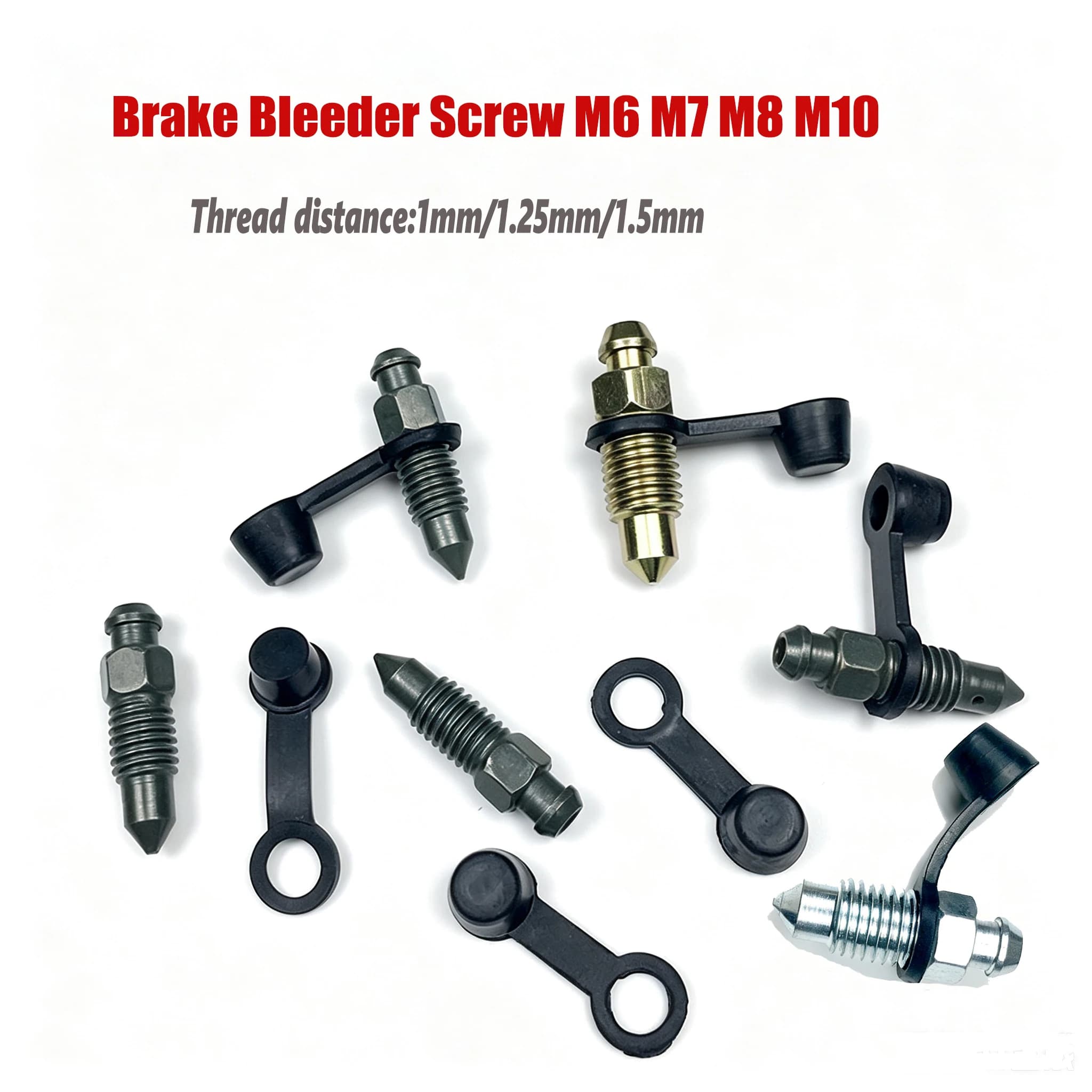 M6 M7 M8 M10 Brake Caliper Bleed Nipples Screws+Cap Thread 1/1.25MM Disc Brake Exhaust Screw Motorcycle/Electric Vehicle-2Sets