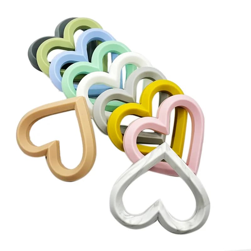 3pcs manufacturer supplies heart-shaped silicone teether bite necklace diy baby beads can be customized