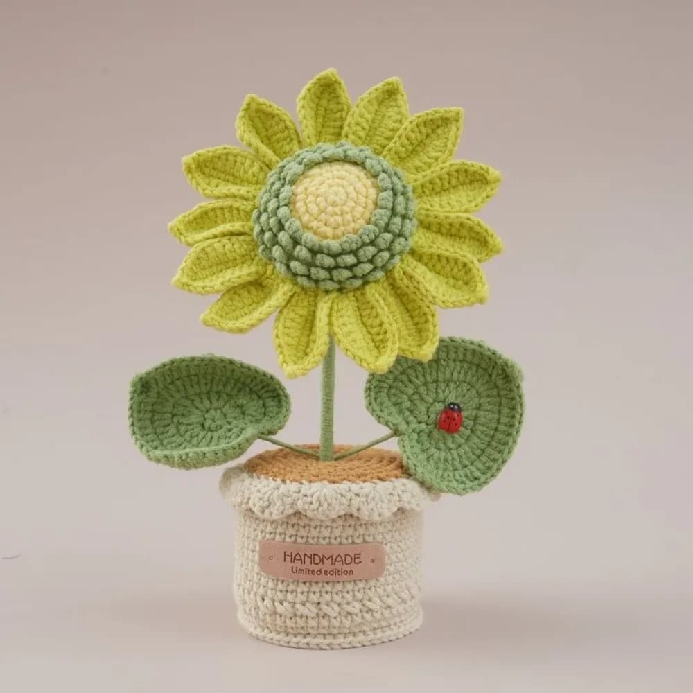 Handwoven Plant Crochet Sunflower Potted Friend's Gift Desktop Ornament Knitted Flower Room Decor Artificial Sunflower Pot Home