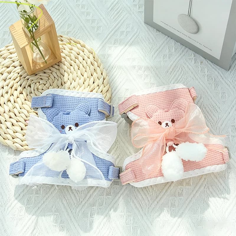 Pet Harness Cute Rabbit Fur Ball Puppy Vest Dog Harness Leash Set for Dogs Cats Adjustable Dog Chest Strap Traction Rope Suit
