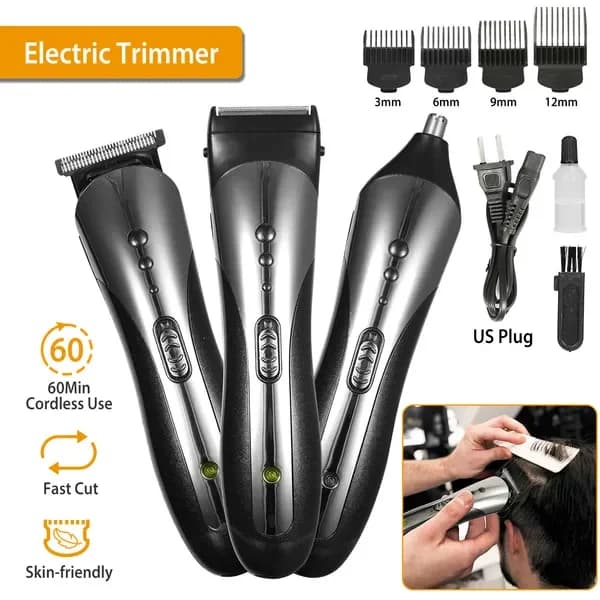 Set Regulabarba Elettrico Rechargeable for Men with Naso Razor and Refinish