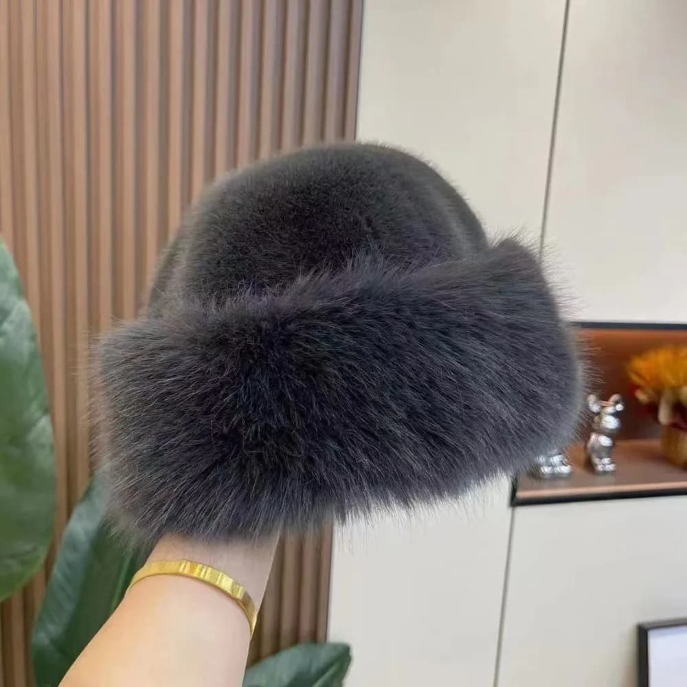 New Warm Fluffy Fur Bucket Hat Cold Snowy Day Panama Cap Thicken Cover Head Cap Berets Chrismas Gifts
